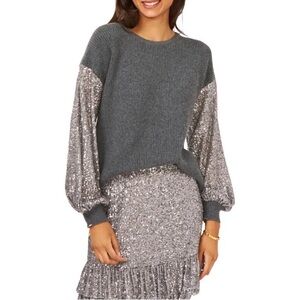 Vince Camuto Sequined Bishop Sleeve Ribbed Knit Sweater